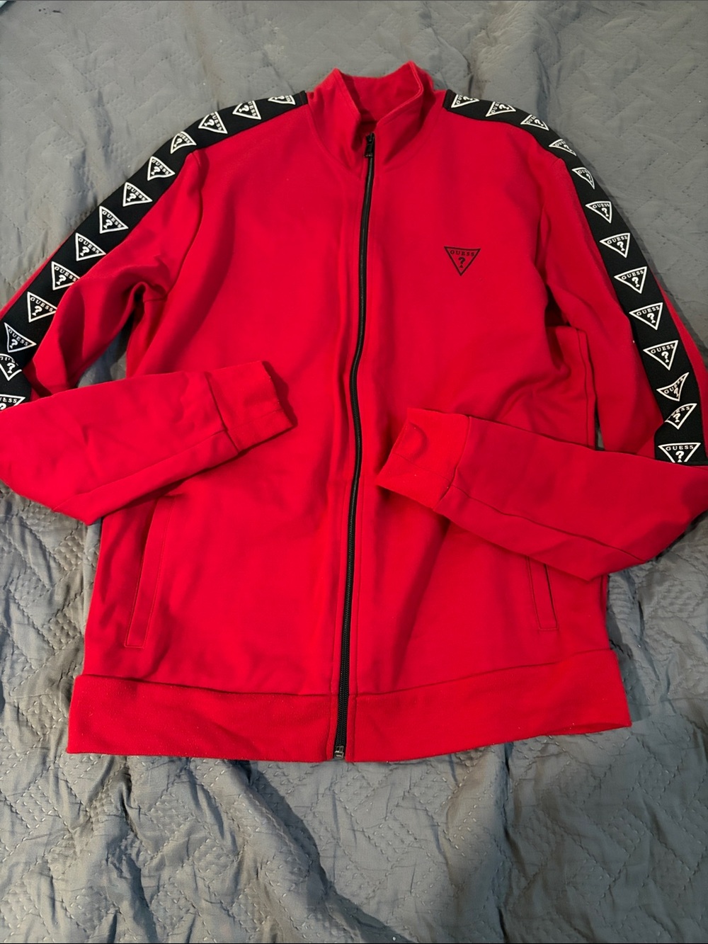 Guess Men's Red Full-Zip Track Jacket with Logo Tape